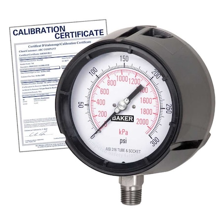 Baker Instruments LF45-160P-1/2 Pressure Gauge, 0-160 PSI LF45-160P-1/2-NIST